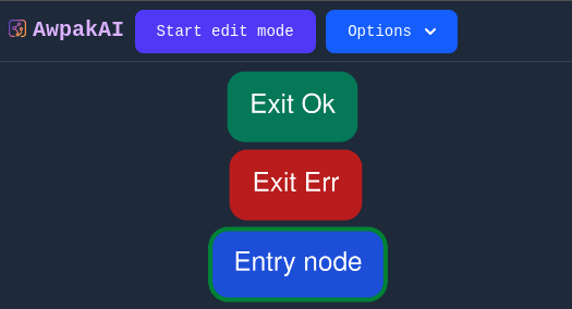Screenshot of the Graph Builder initial view showing three disconnected nodes and the top menu.